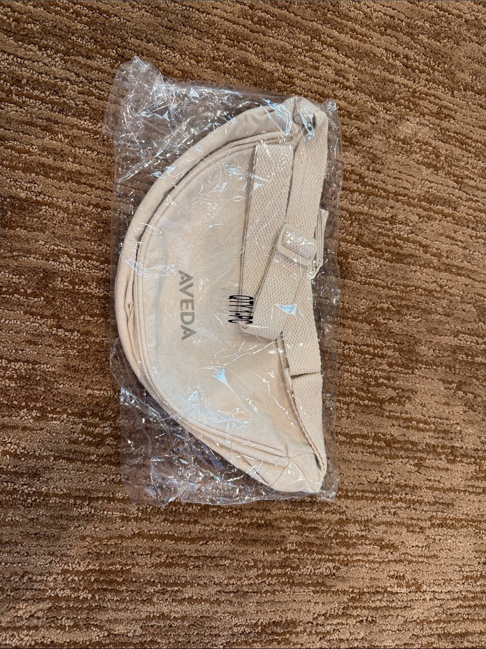 AVEDA Beige Canvas Belt Bag with Adjustable Strap